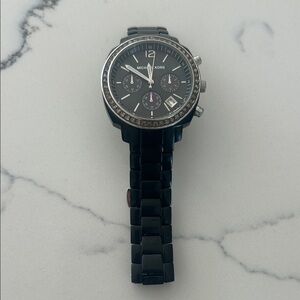 Michael Kors Black and Pewter Watch With Crystals